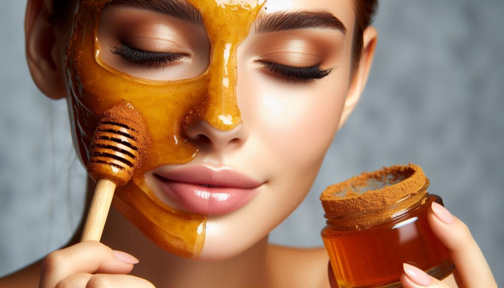 A person applying a cinnamon and honey face mask to their face.-aloukika