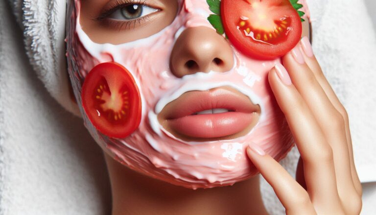 A person applying a tomato and coconut milk face mask to their face. -aloukika